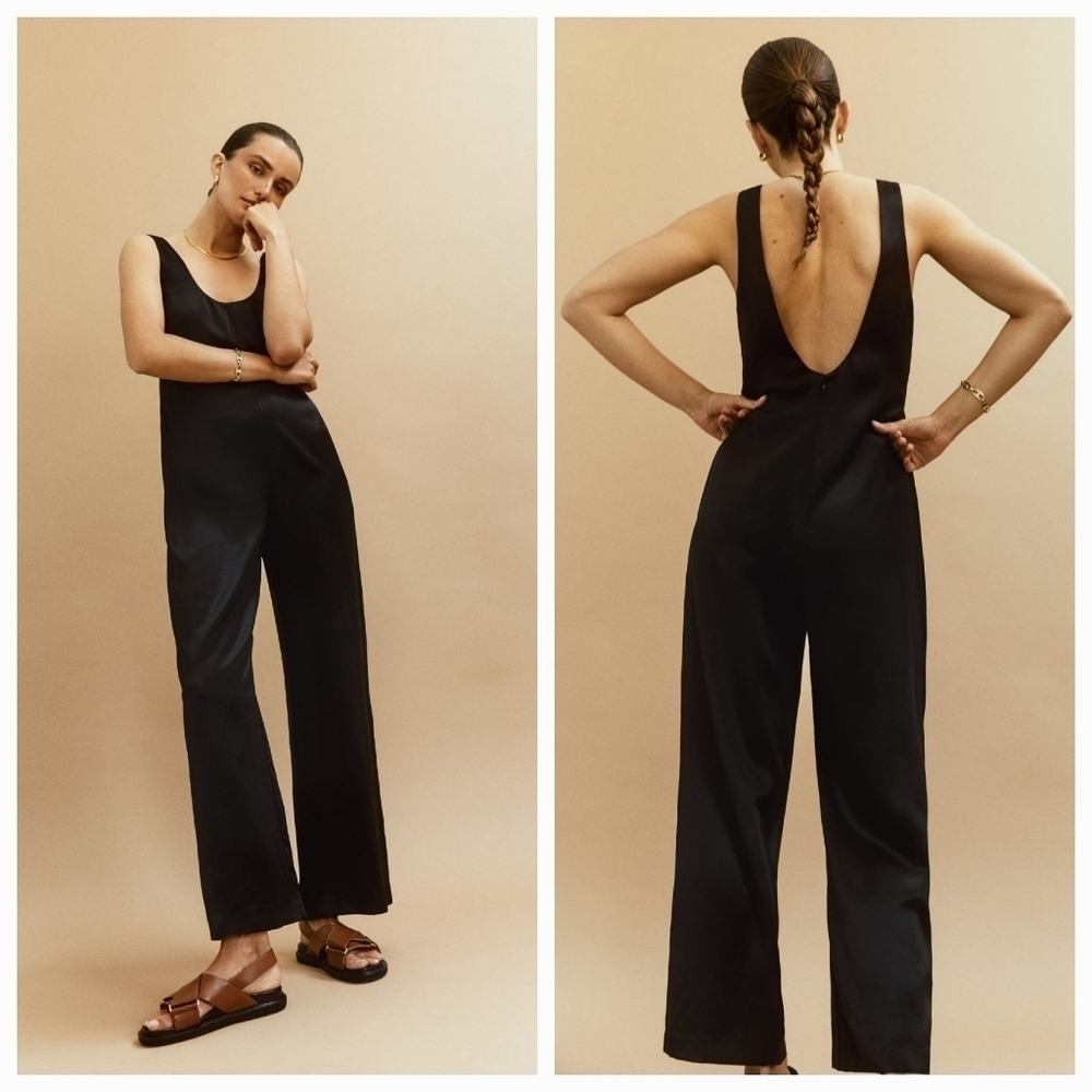 Reformation Brianna Silk Jumpsuit in Black size 2 NWT - Picture 1 of 9